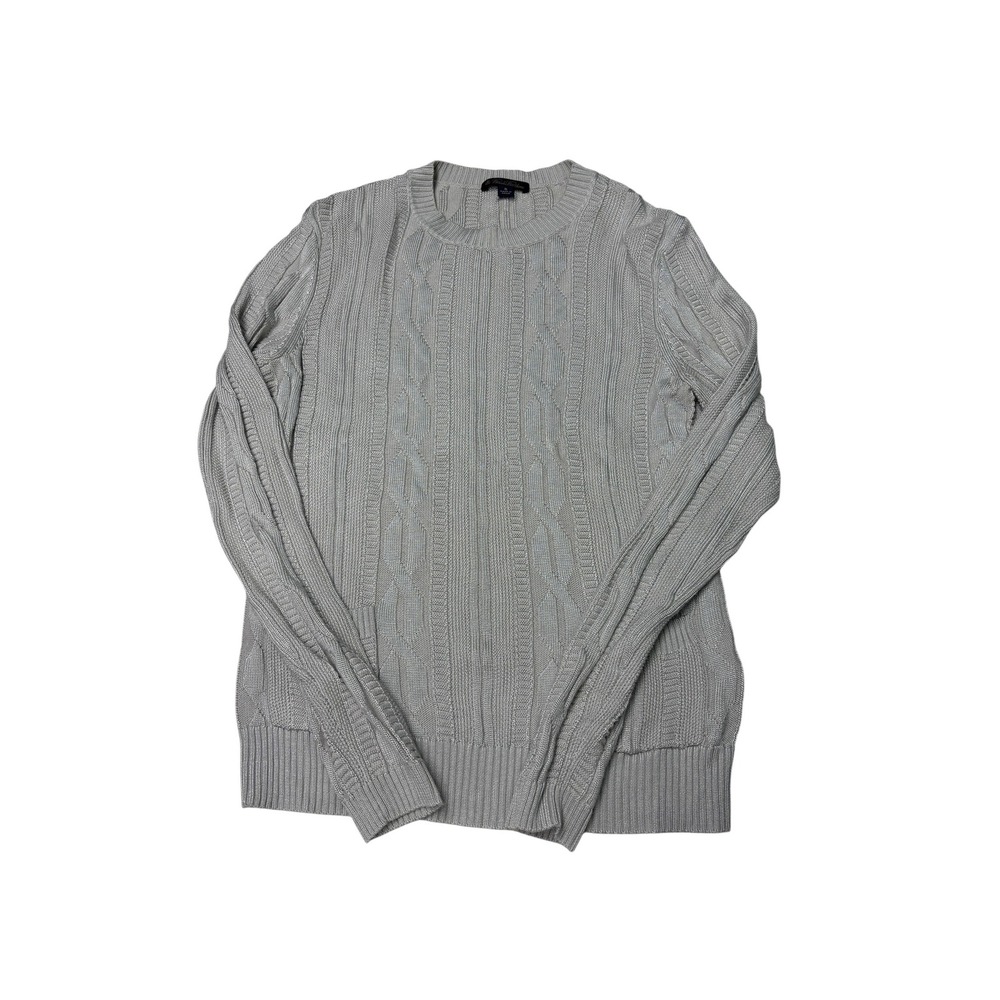 Brooks Brothers Womens Gray Cable Knit Crewneck Sweater Cotton Rayon Blend Small